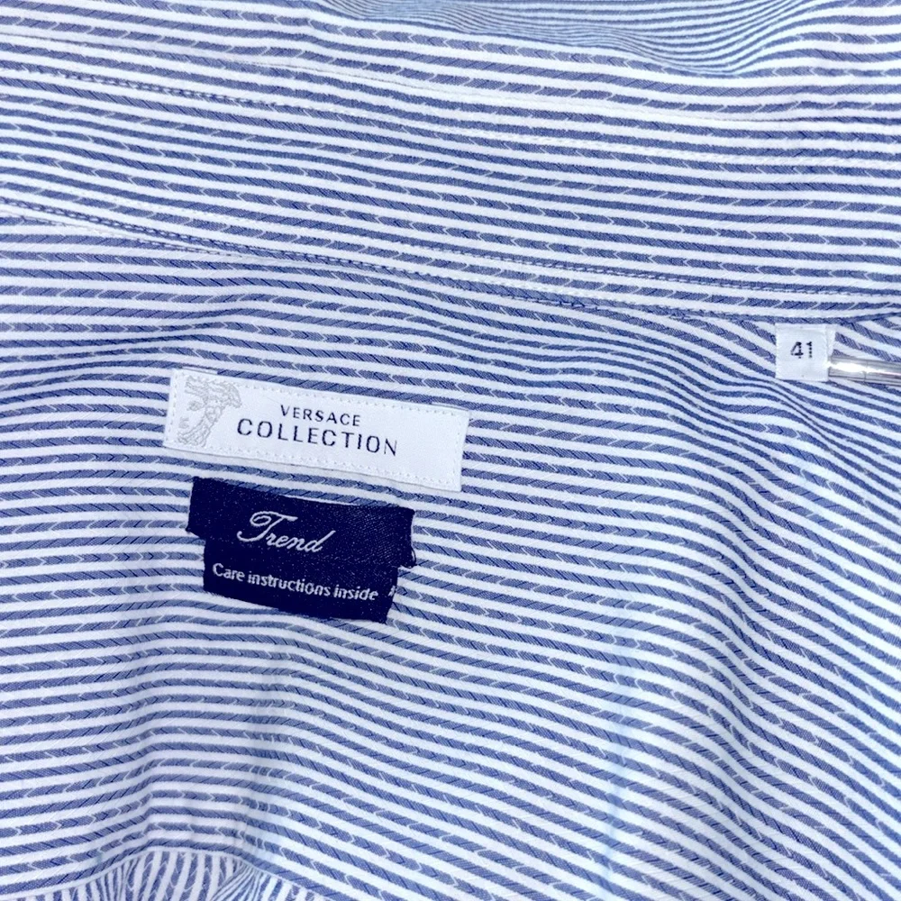 Versace Collection blue & white striped dress shirt. Size 41 - Picture 7 of 9